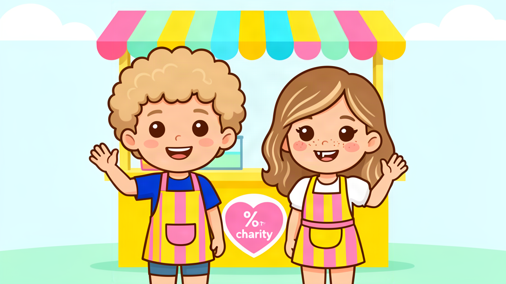 Lily and Eli standing together in front of their lemonade stand